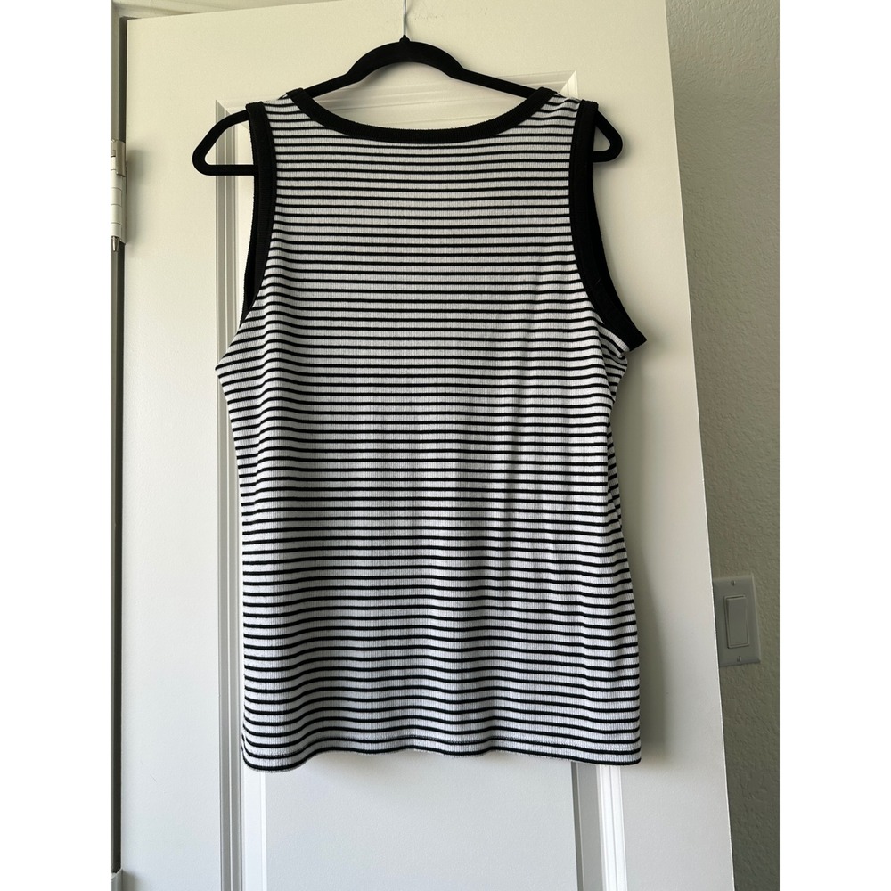 Lane Bryant Striped Ribbed Knit Tank Top Black White Sleeveless Scoop Neck 22/24 - Picture 5 of 5